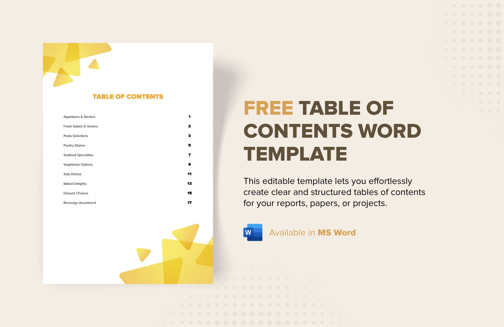 Table of Contents Word Template