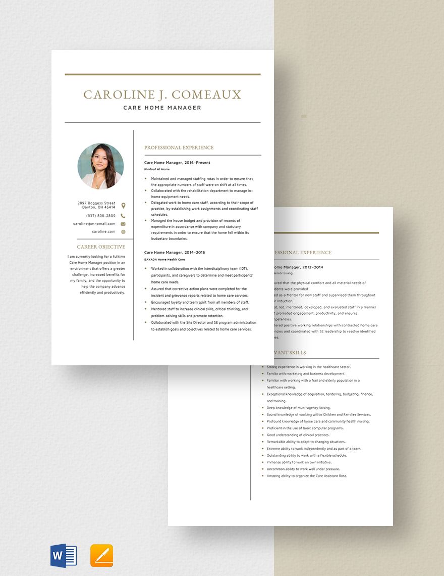 Care Home Manager Resume
