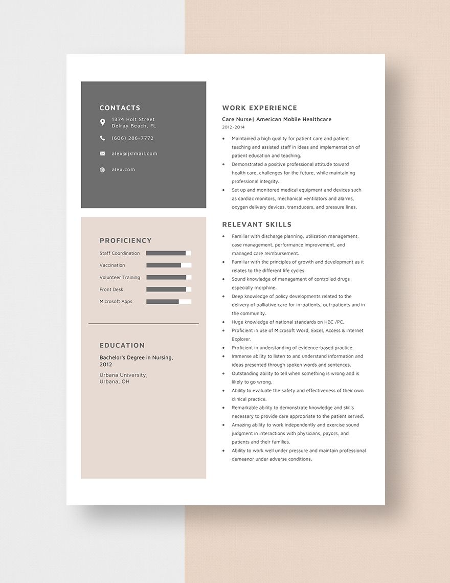 Care Nurse Resume Template - Word, Apple Pages 