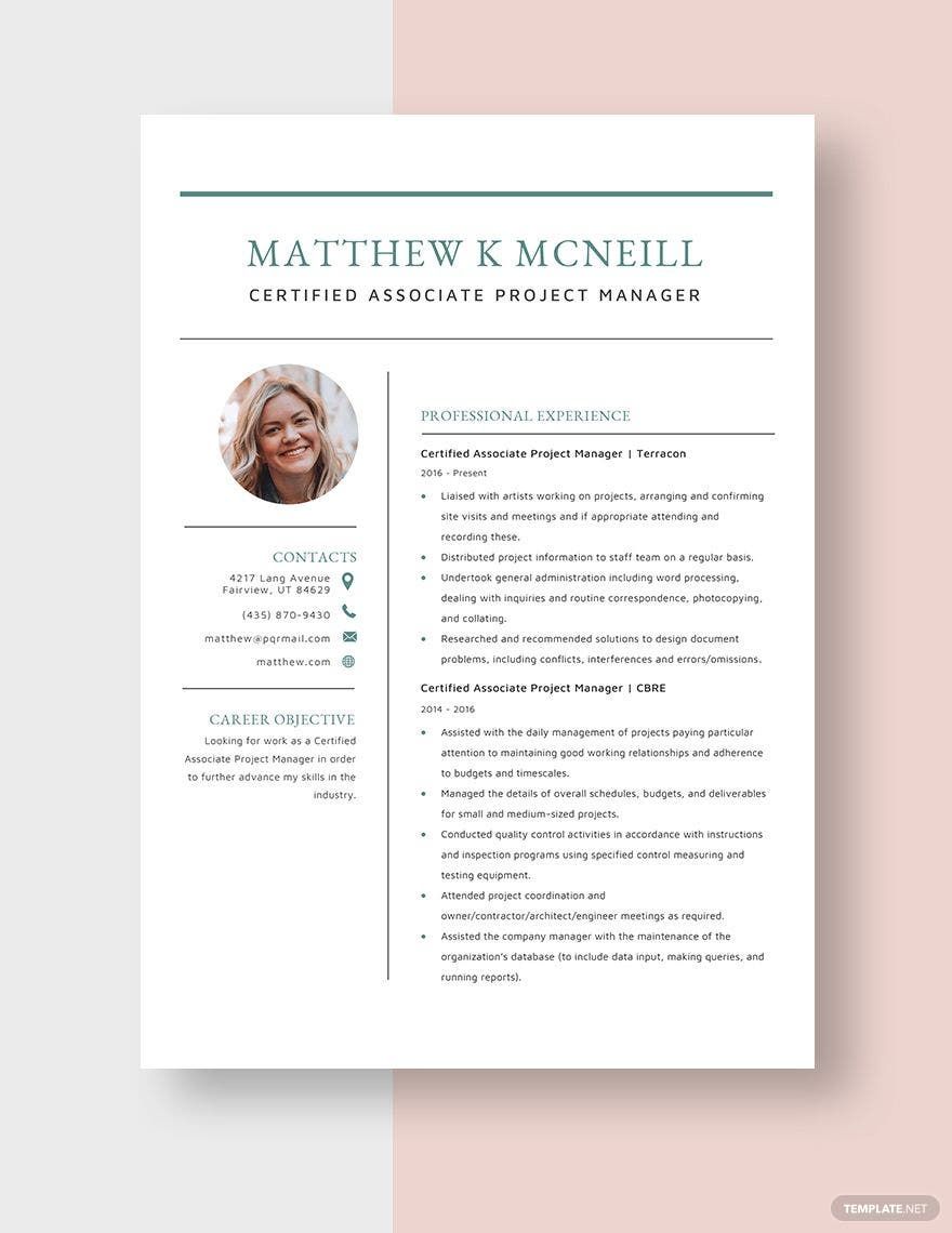 Certified Associate Project Manager Resume Template