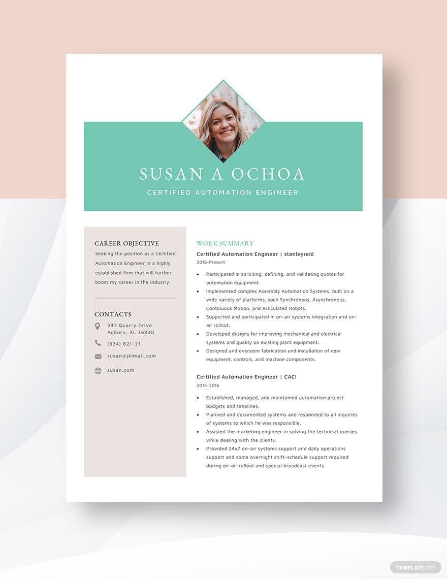 Free Certified Automation Engineer Resume Template