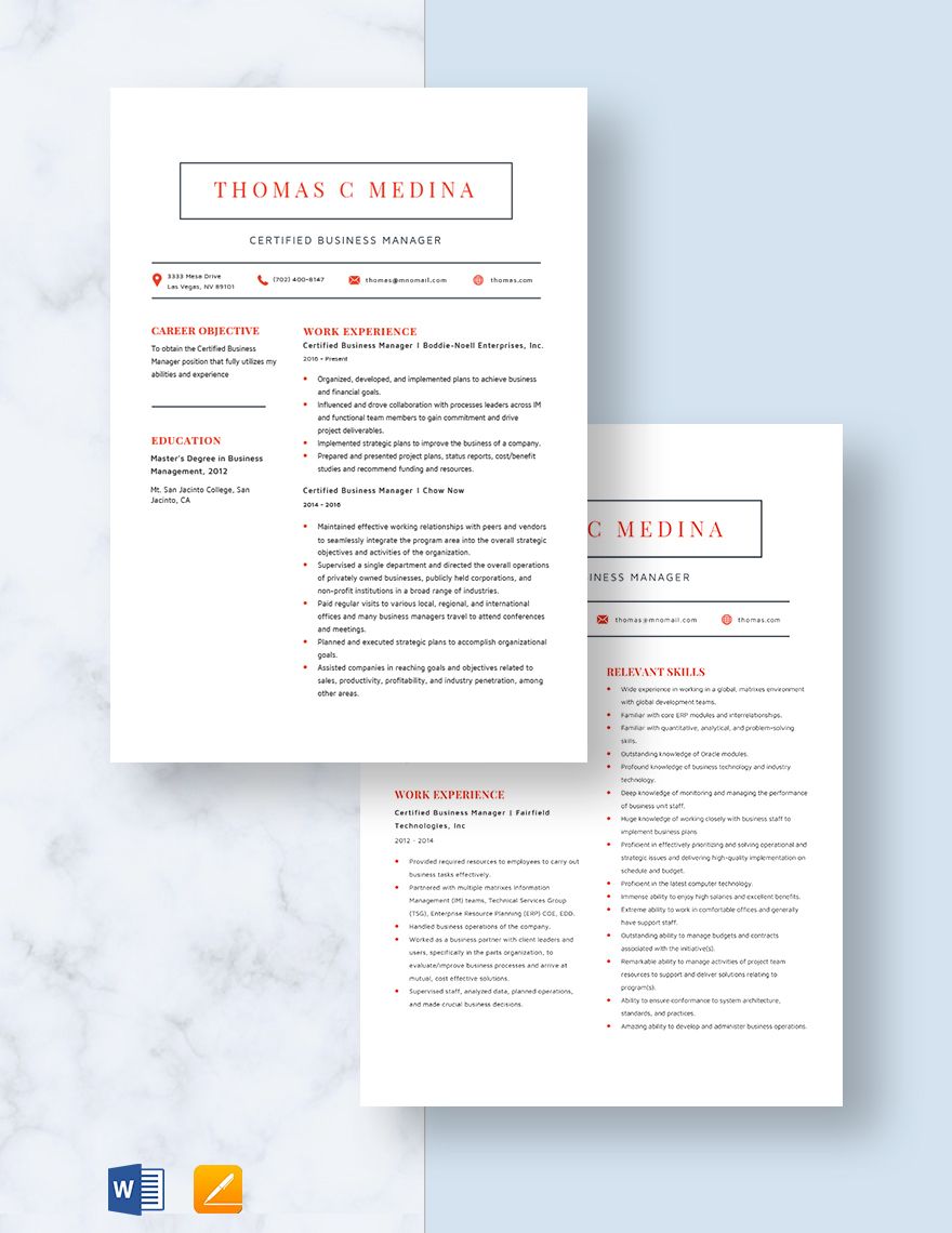 Certified Business Manager Resume