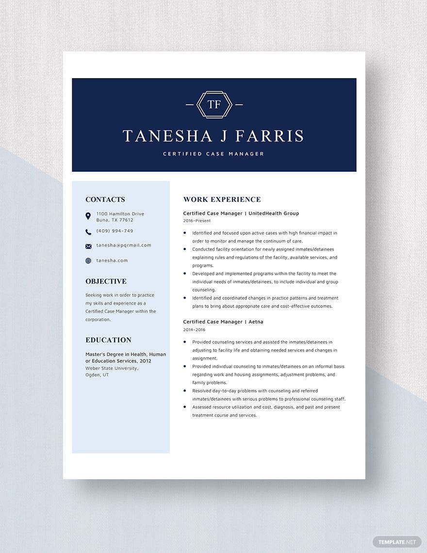 Certified Case Manager Resume