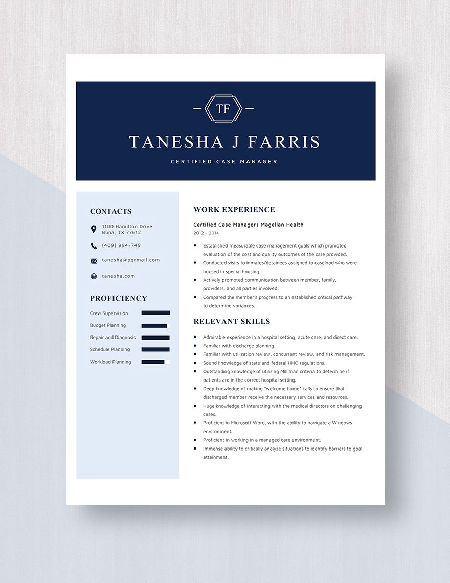 Certified Case Manager Resume