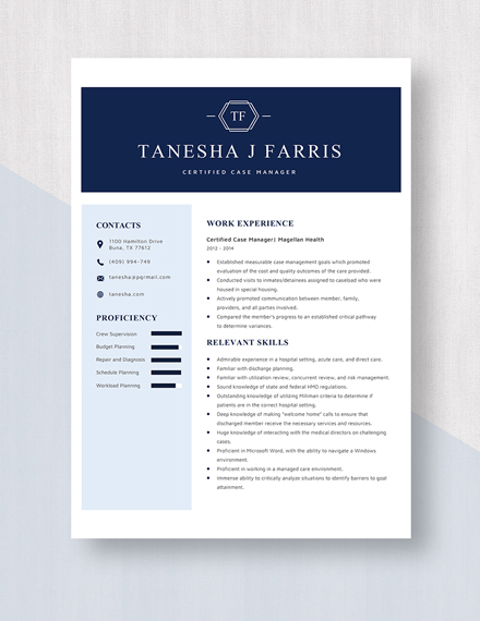 Certified Case Manager Resume Template