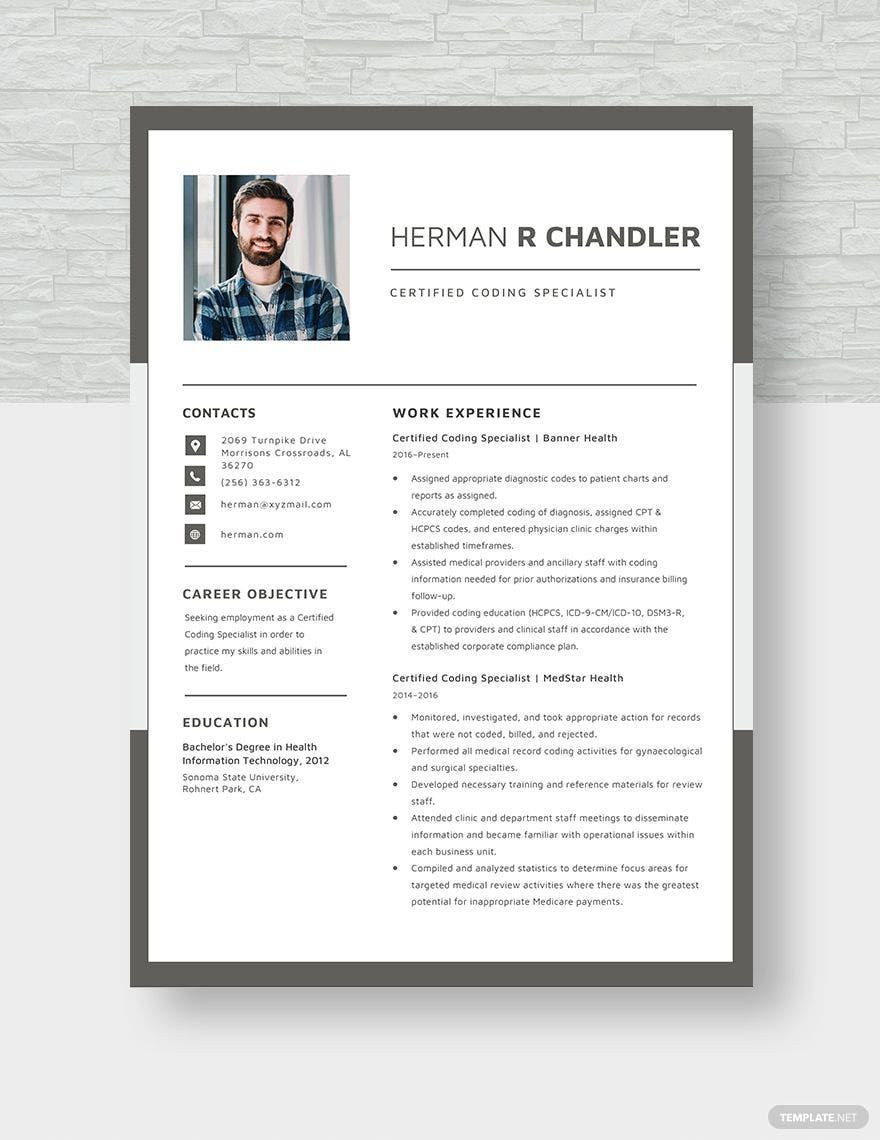 Certified Coding Specialist Resume Template