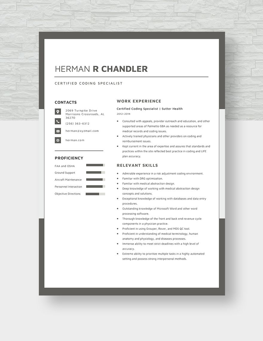 Certified Coding Specialist Resume Template
