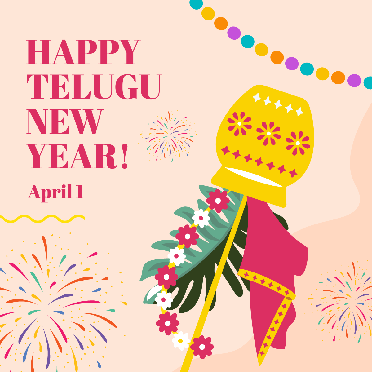 Free Happy Telugu New Year Linkedin Post Template