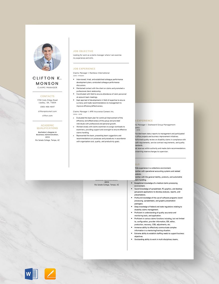 Claims Manager Resume