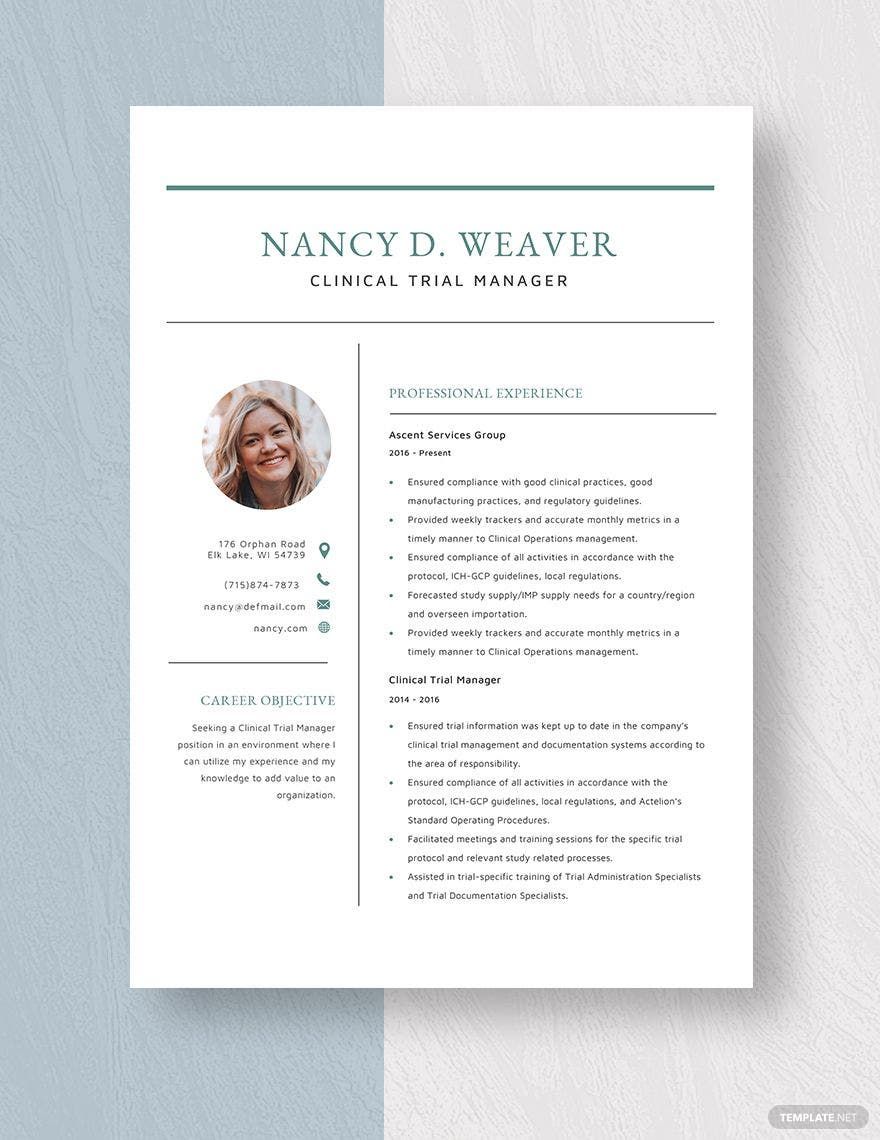 Clinical Trial Manager Resume in Pages, Word - Download | Template.net