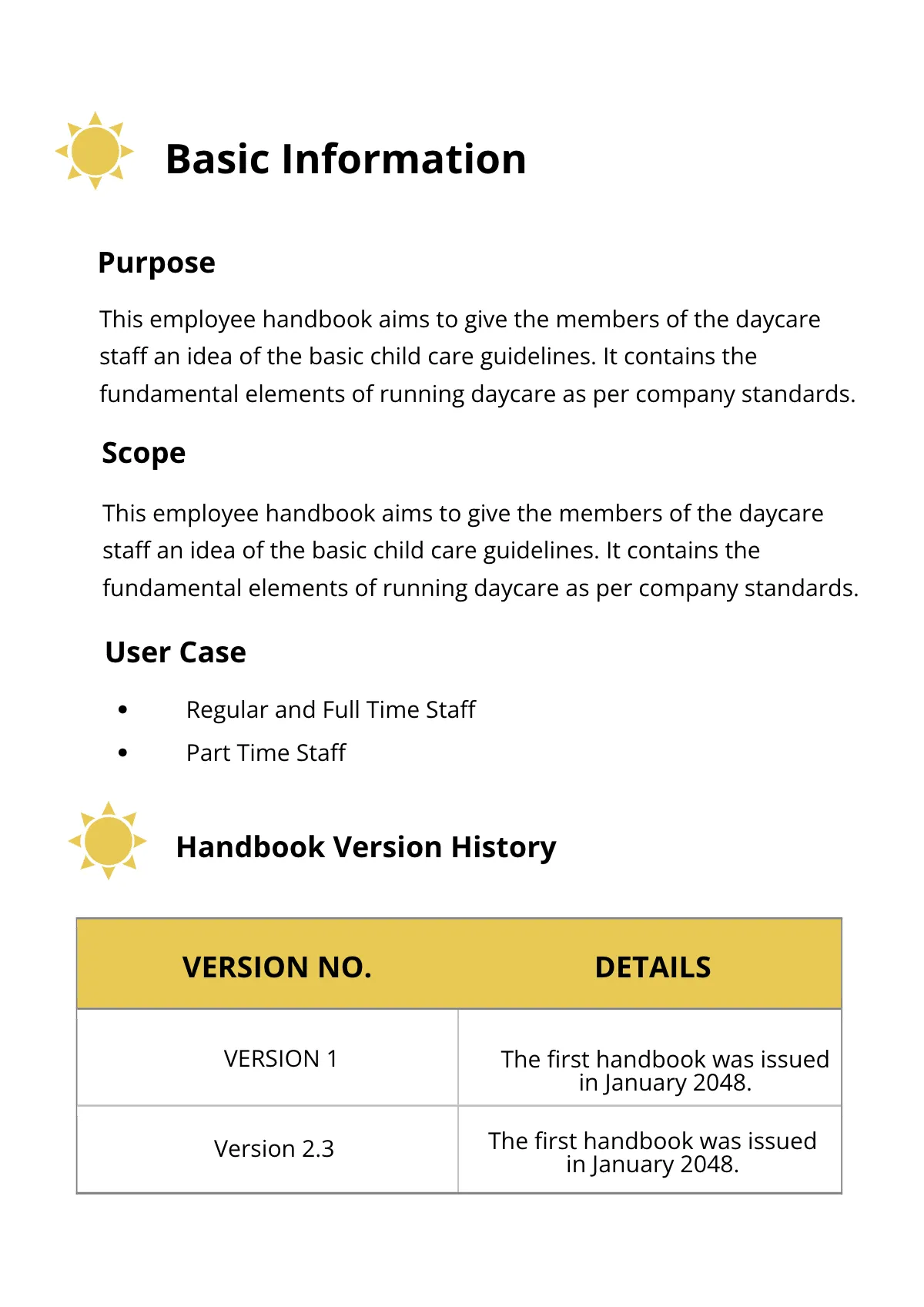 Free Daycare Employee Handbook Template to Edit Online