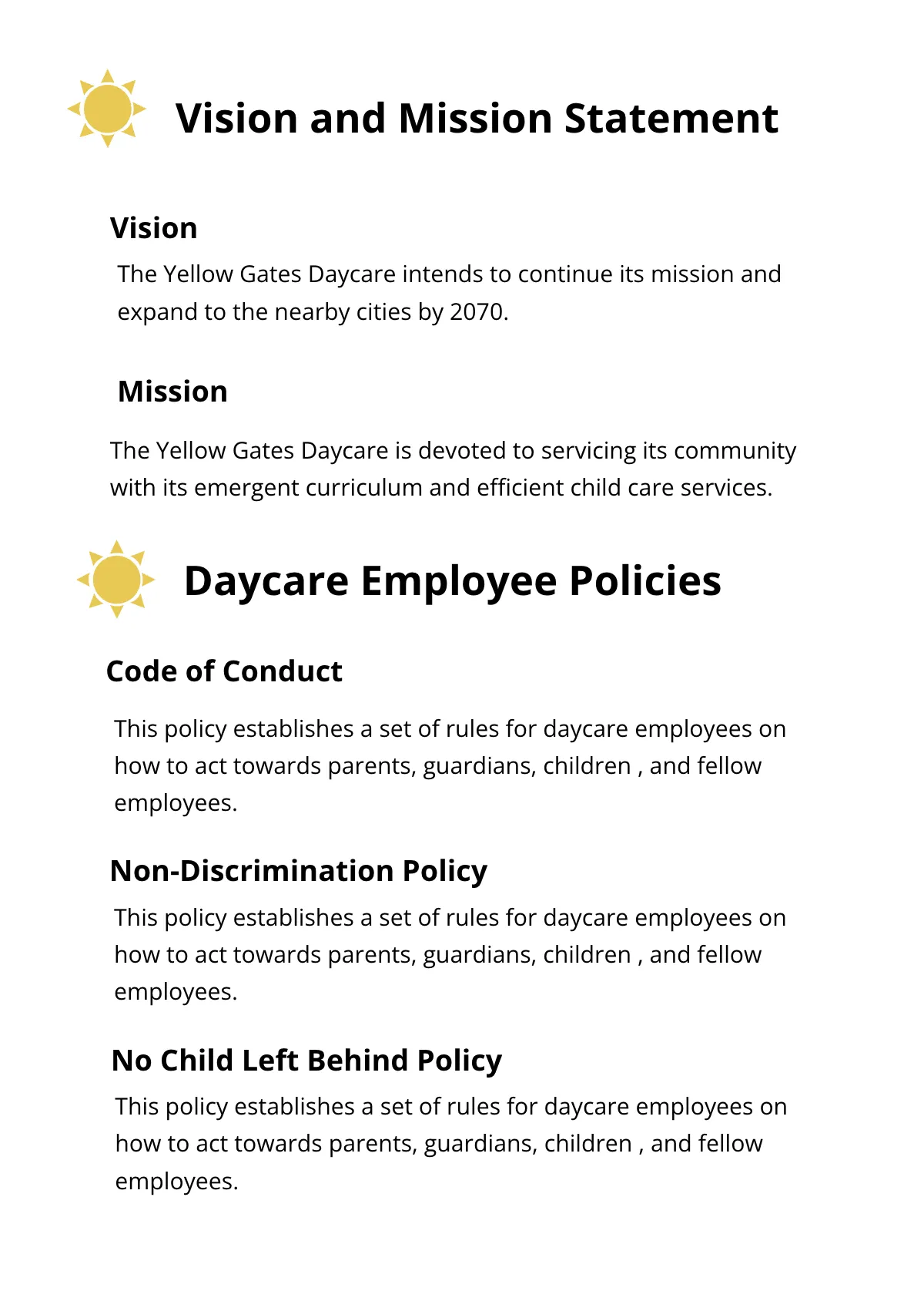 Free Daycare Employee Handbook Template to Edit Online