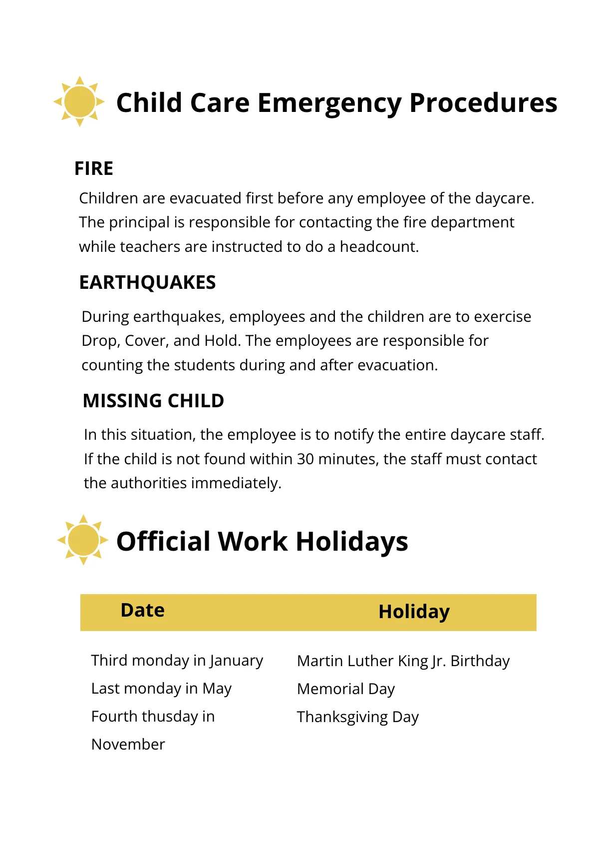 Free Daycare Employee Handbook Template to Edit Online