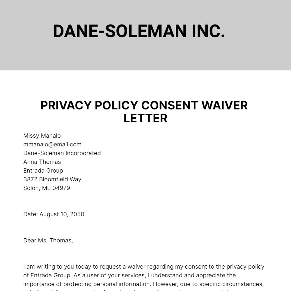 Free Privacy Policy Consent Waiver Letter Template