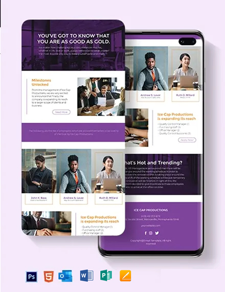 Internal Employee Newsletter Template - HTML5, Word, Outlook, Apple