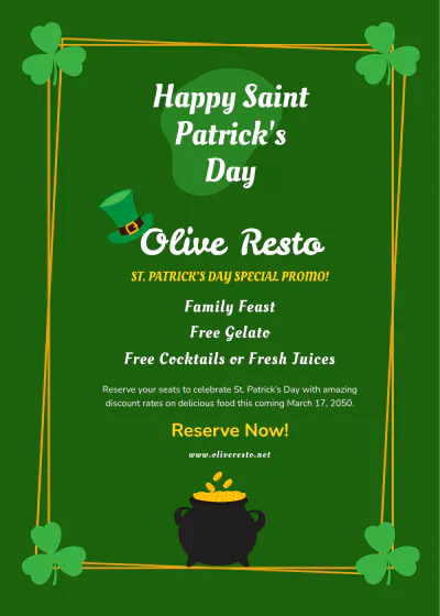 Free St Patricks Day Specials Table Tent Template to Edit Online