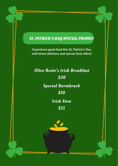 Free St Patricks Day Specials Table Tent Template to Edit Online
