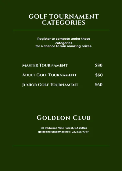 Free Golf Tournament Table Tent Template to Edit Online