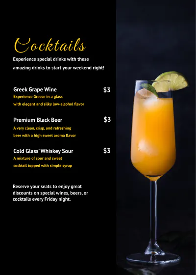 Free Colorful Drinks List Table Tent Template to Edit Online