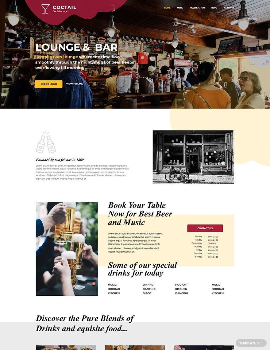 Bar & Lounge PSD Landing Page Template