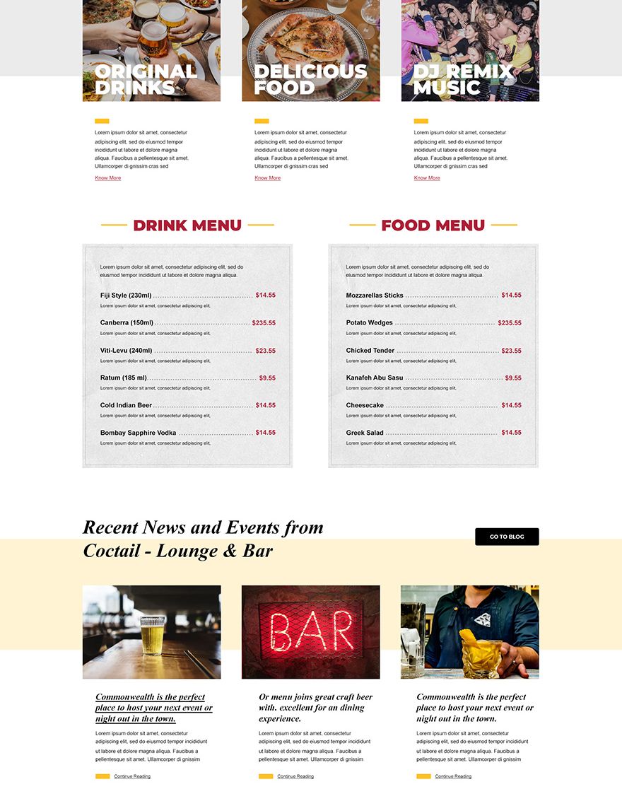 Bar & Lounge PSD Landing Page Template