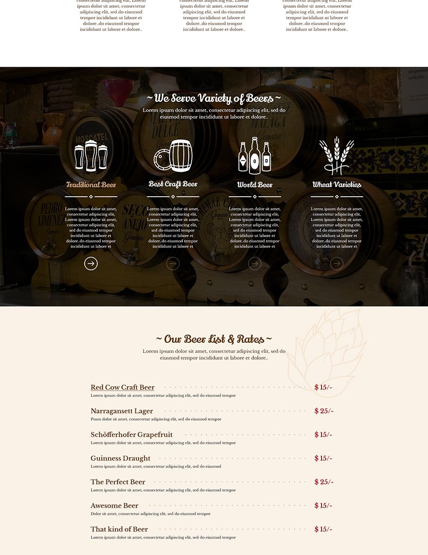 Beer Pub PSD Landing Page Template