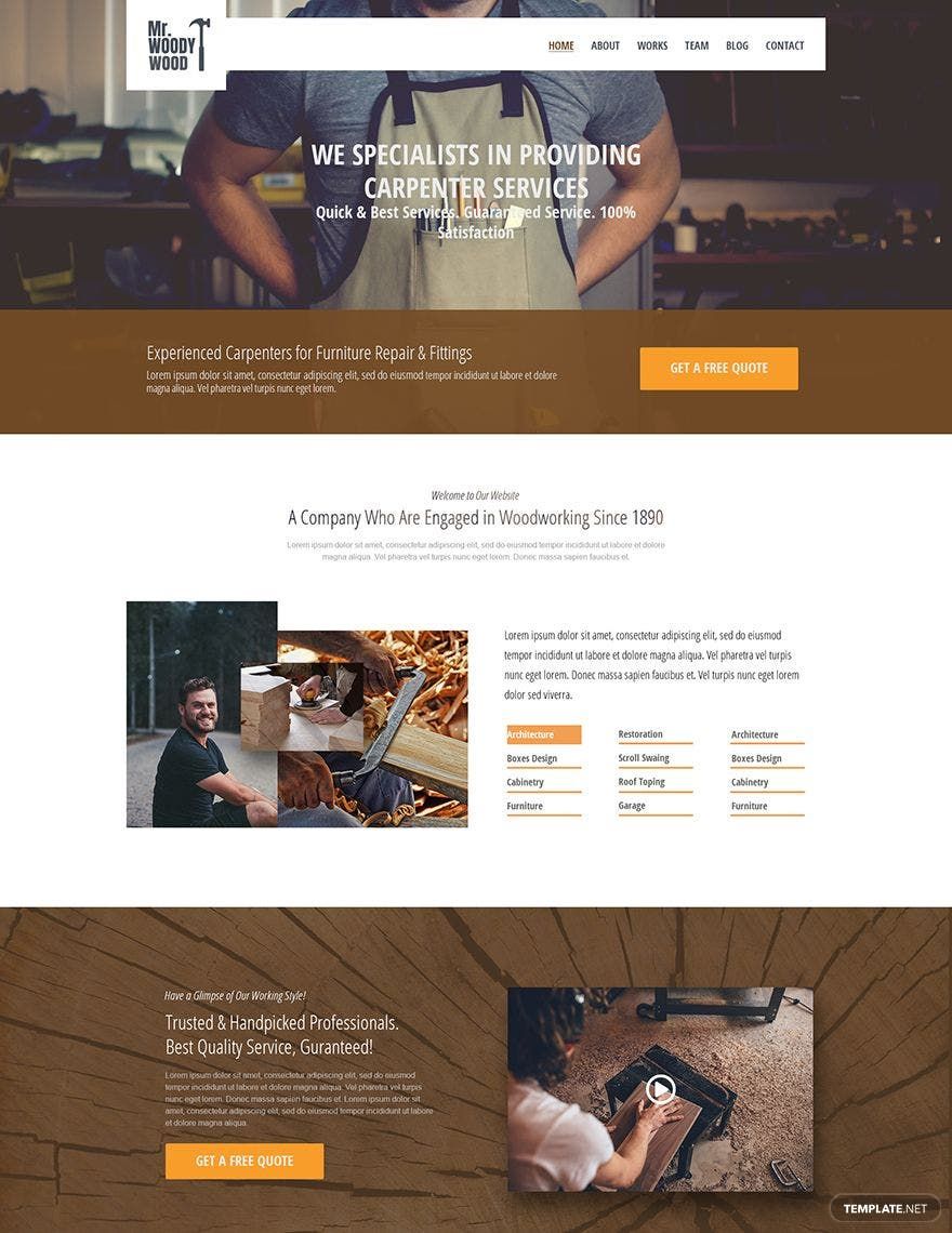 Carpenter PSD Landing Page Template in PSD