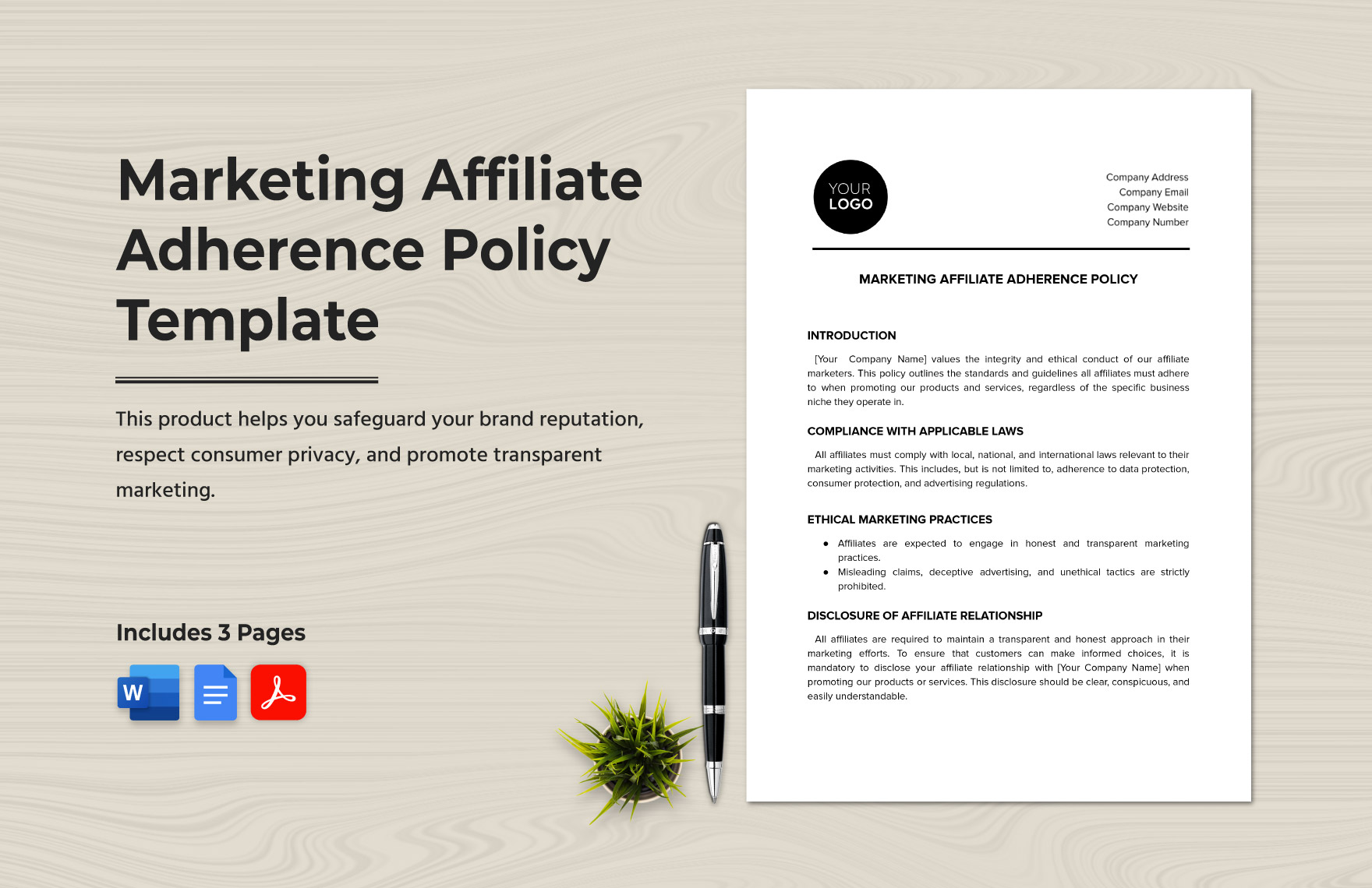 Marketing Affiliate Adherence Policy Template in Word, Google Docs, PDF