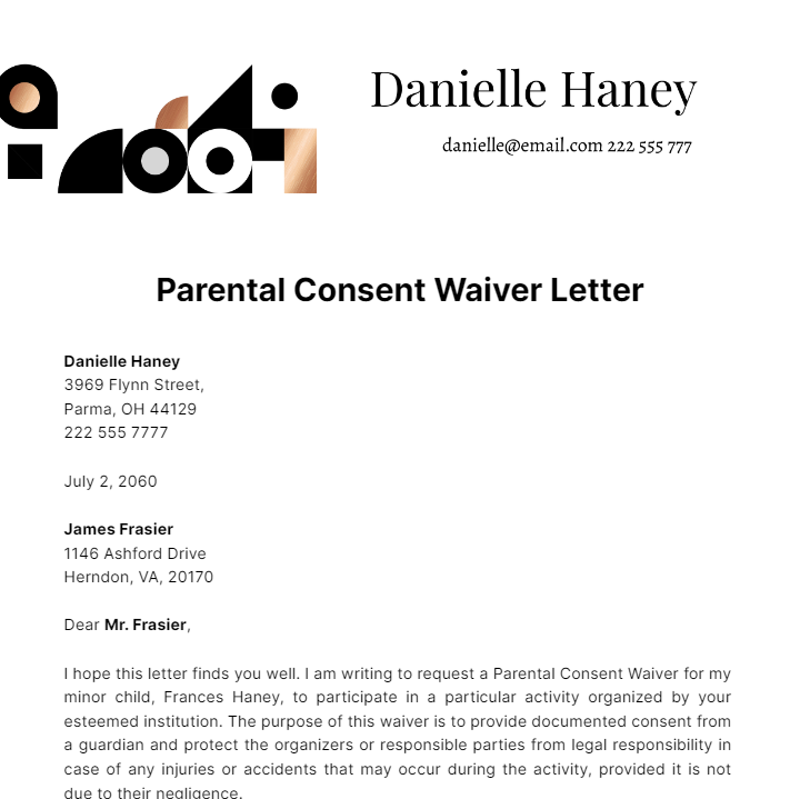 Free Parental Consent Waiver Letter Template