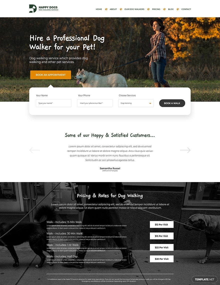 Dog Walker PSD Landing Page Template