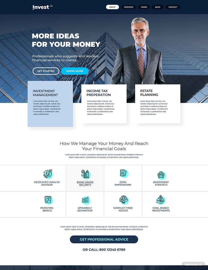 Financial Advisor PSD Landing Page Template in PSD