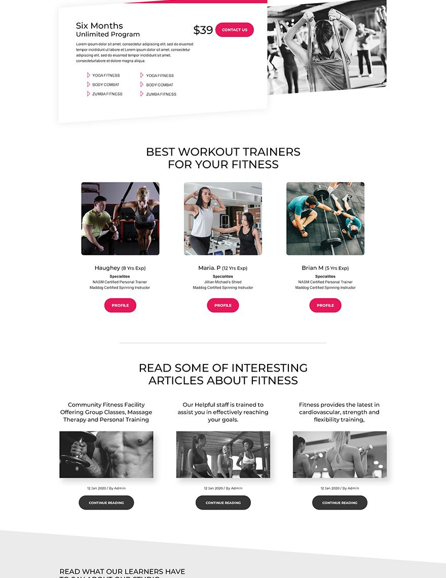 Fitness Studio PSD Landing Page Template