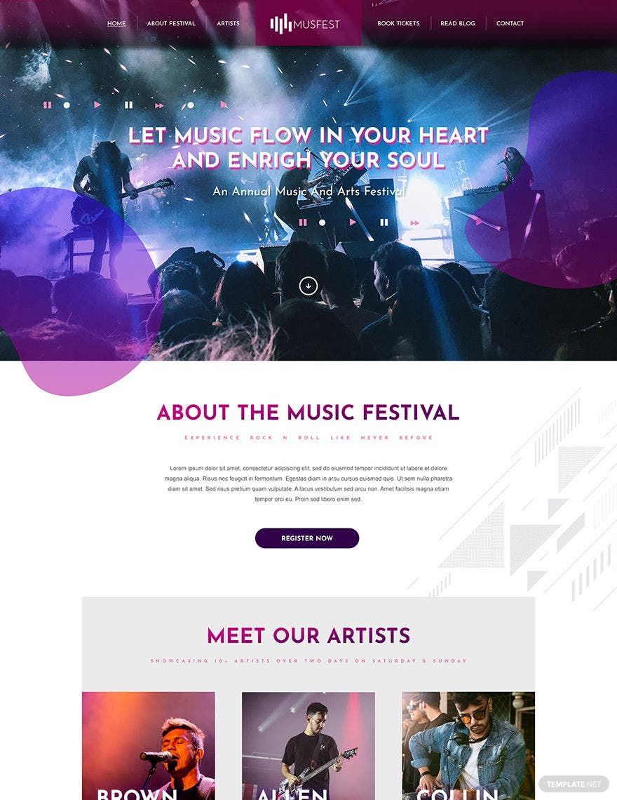 Music Festival PSD Landing Page Template in PSD