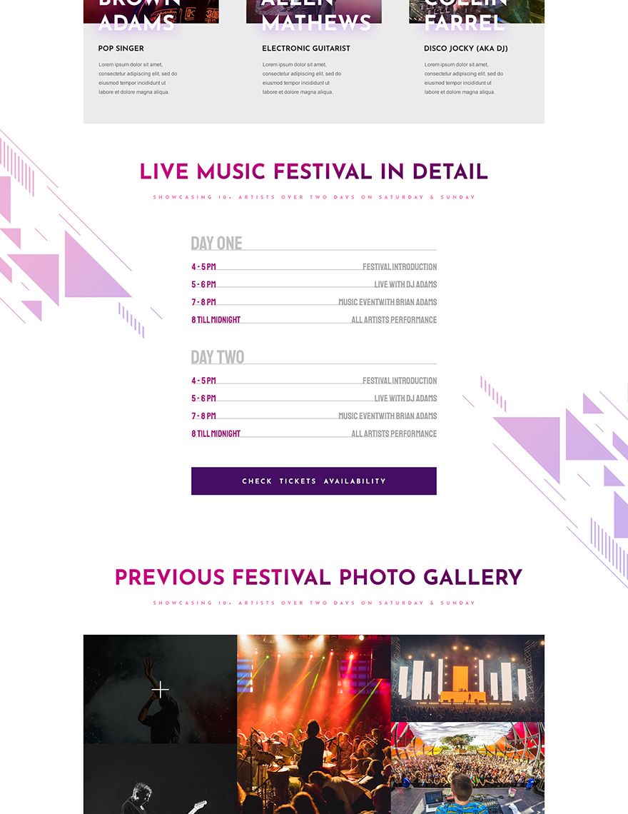 Music Festival PSD Landing Page Template