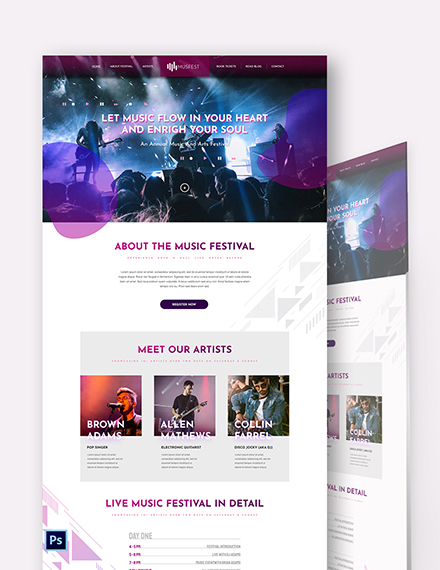 Music Band PSD Landing Page Template - Download in PSD | Template.net