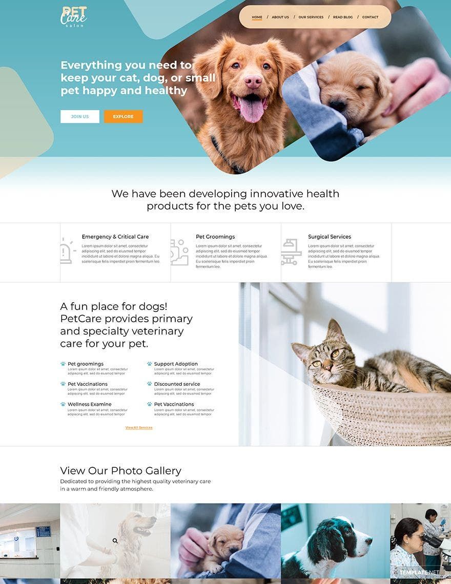 Pet Care PSD Landing Page Template