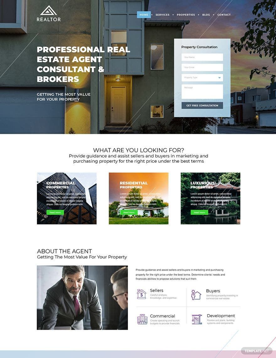 Real Estate Agent Realtor PSD Landing Page Template