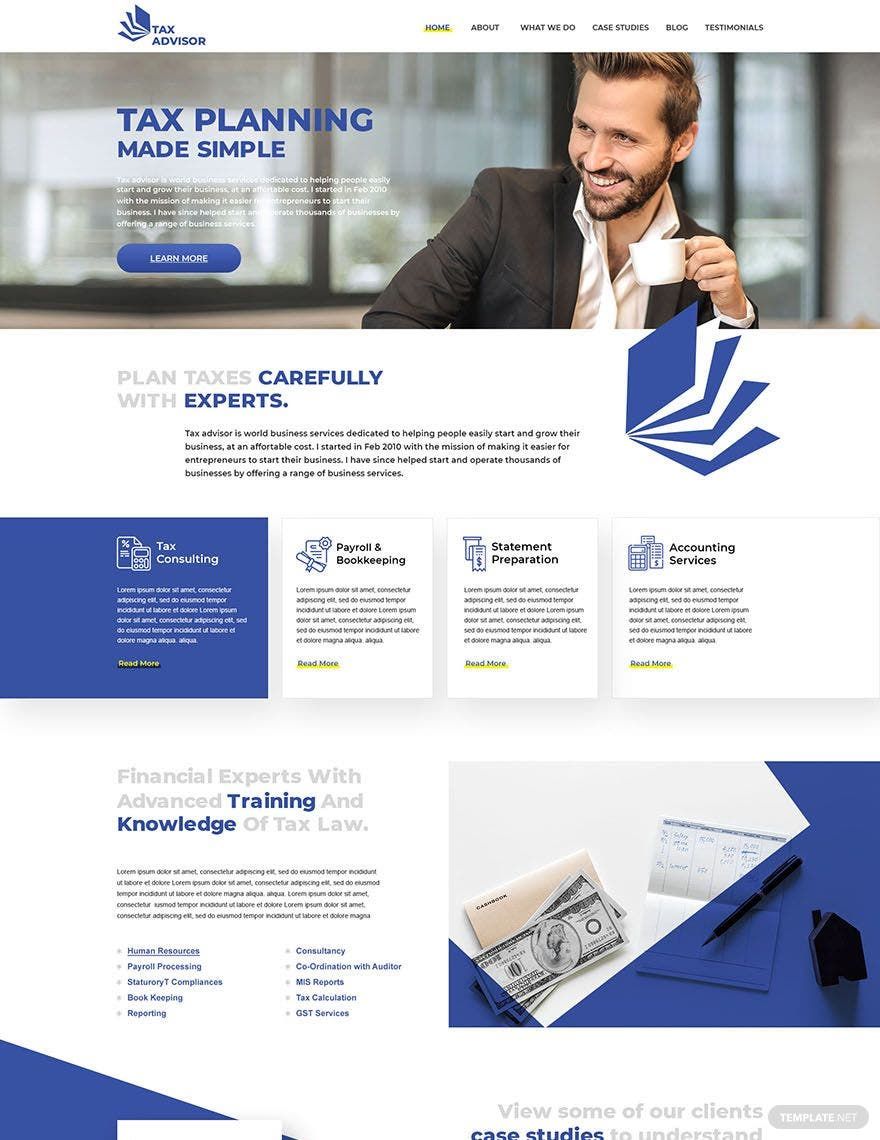Tax Advisor PSD Landing Page Template in PSD