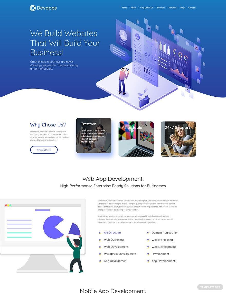 Web & Mobile App Development Services PSD Landing Page Template in PSD - Download | Template.net