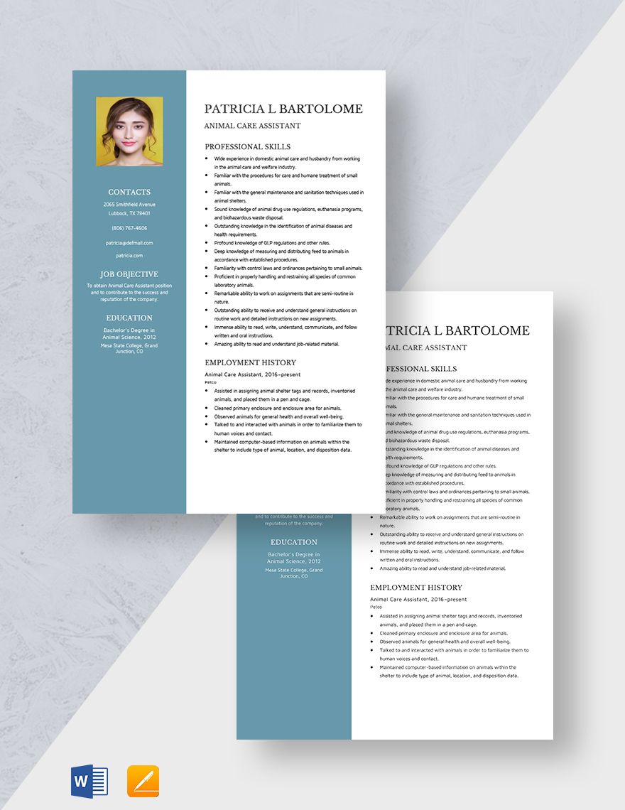 Animal Care Assistant Resume