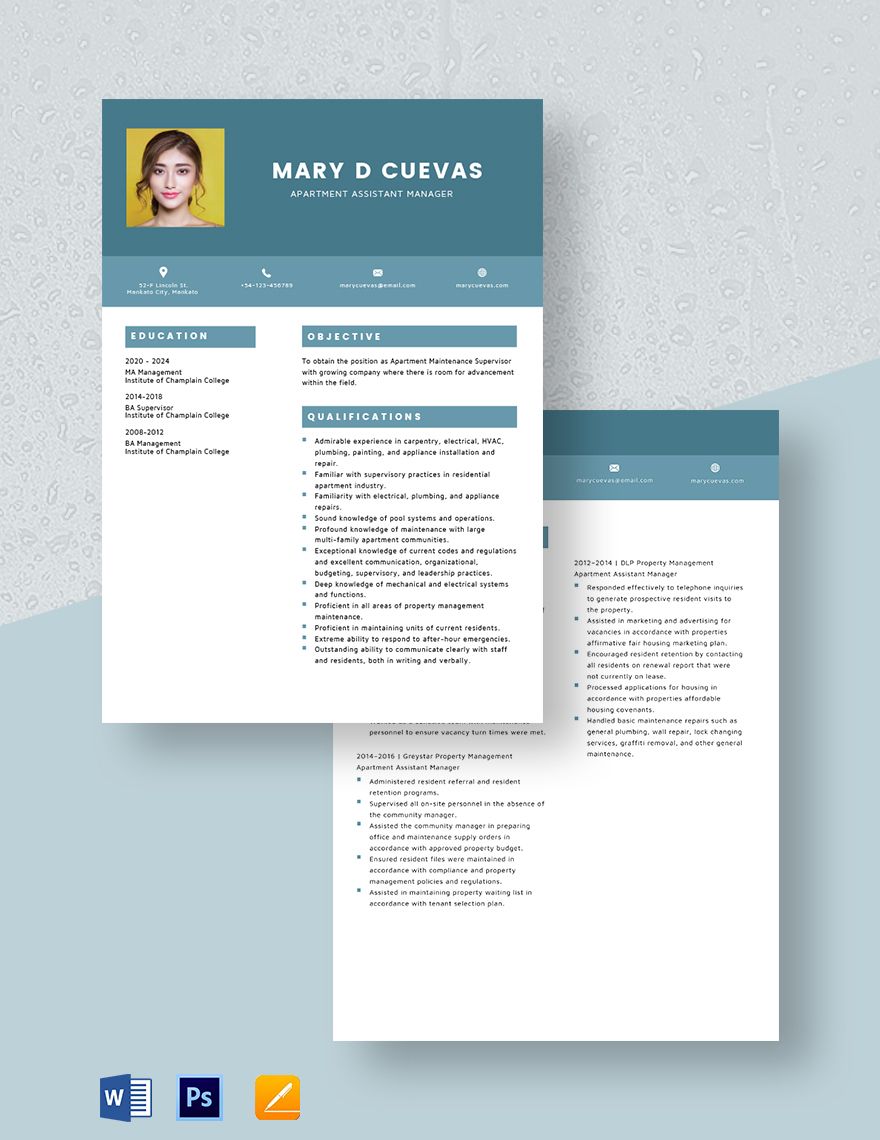 Apartment Assistant Manager Resume Template