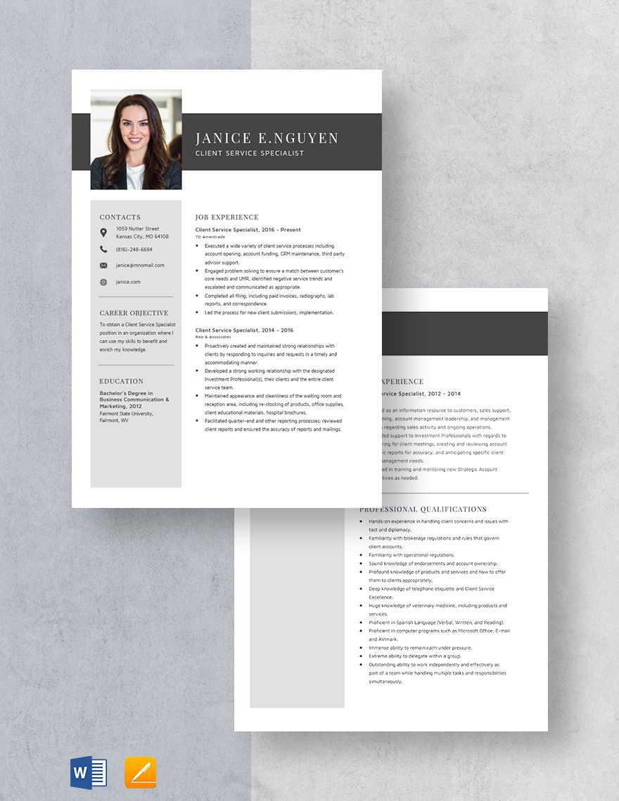 Client Service Specialist Resume