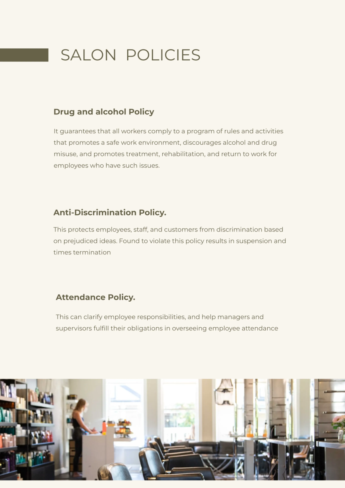 Free Hair Salon Employee Handbook Template to Edit Online