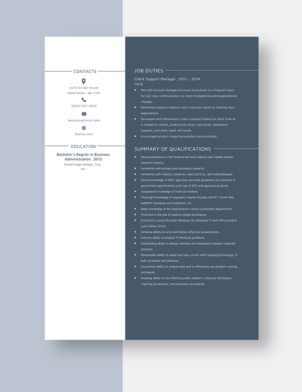 Client Support Manager Resume Template
