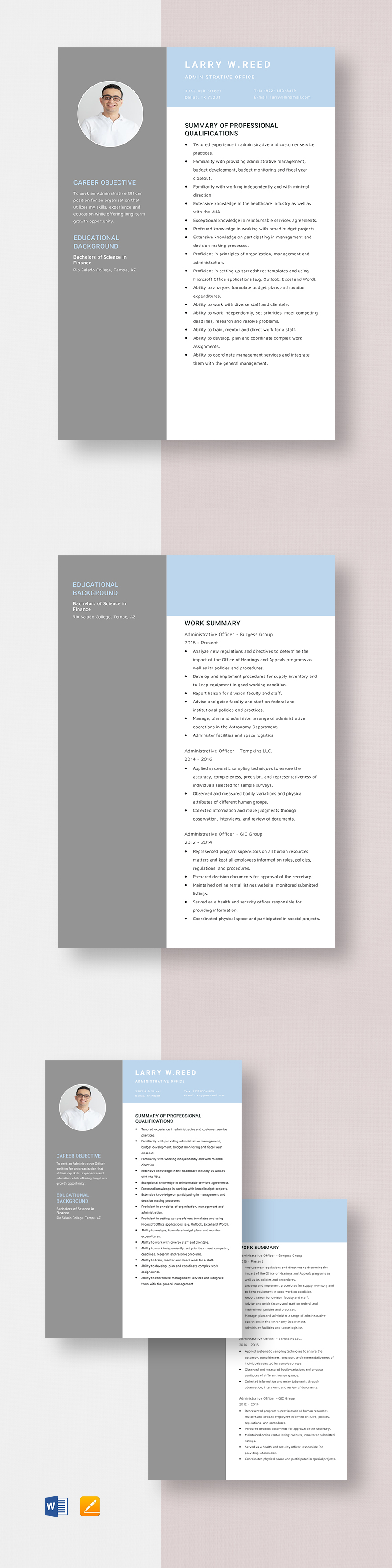 Administrative Officer Resume Template - Word, Apple Pages | Template.net