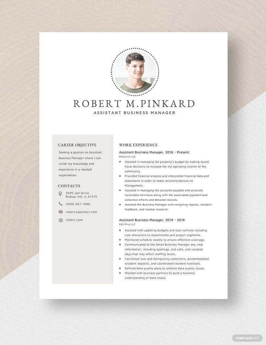 Assistant Business Manager Resume