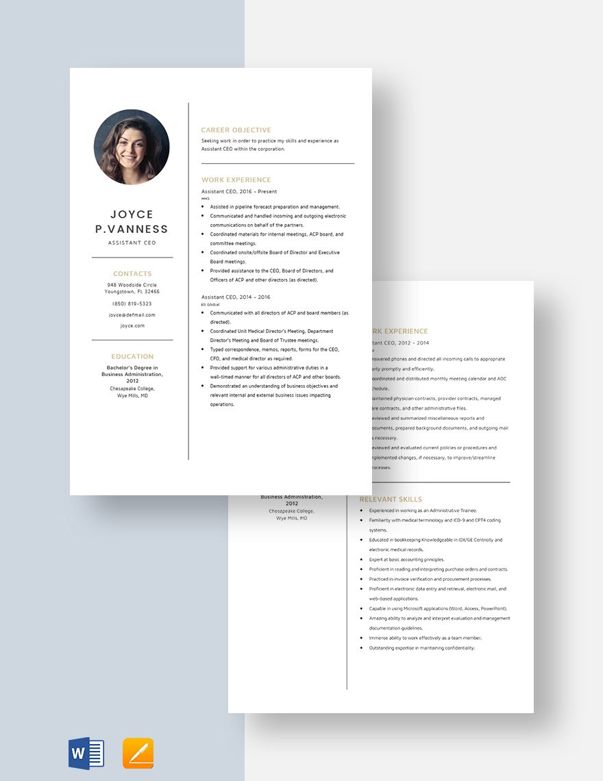 Assistant CEO Resume