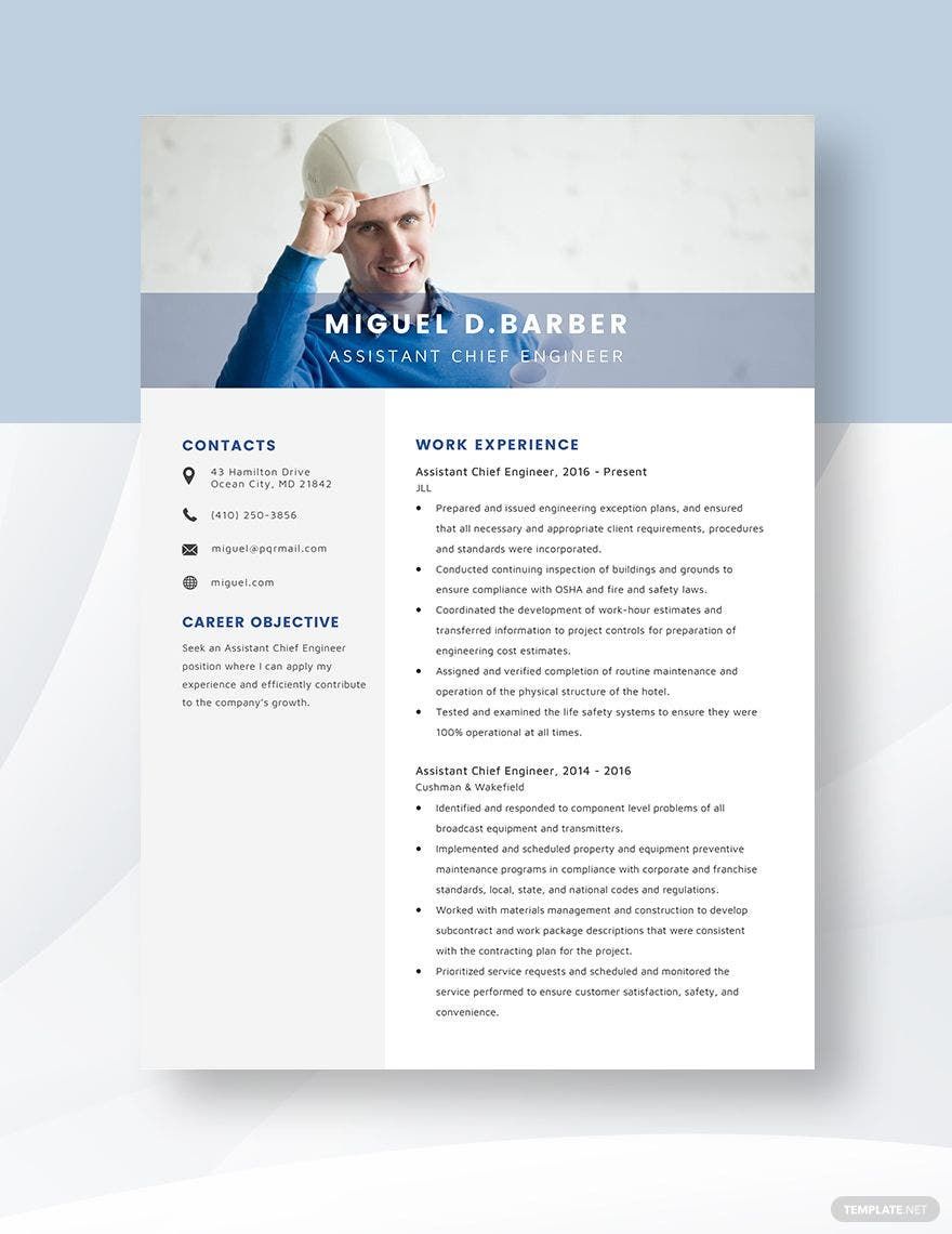 Assistant Chief Engineer Resume Template