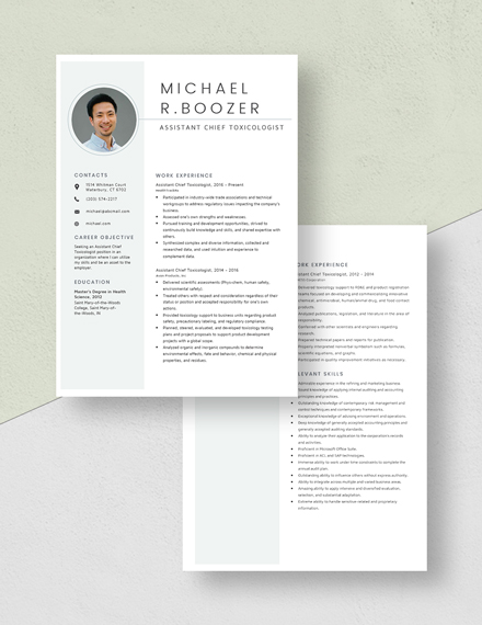 Assistant Chief Toxicologist Resume Download