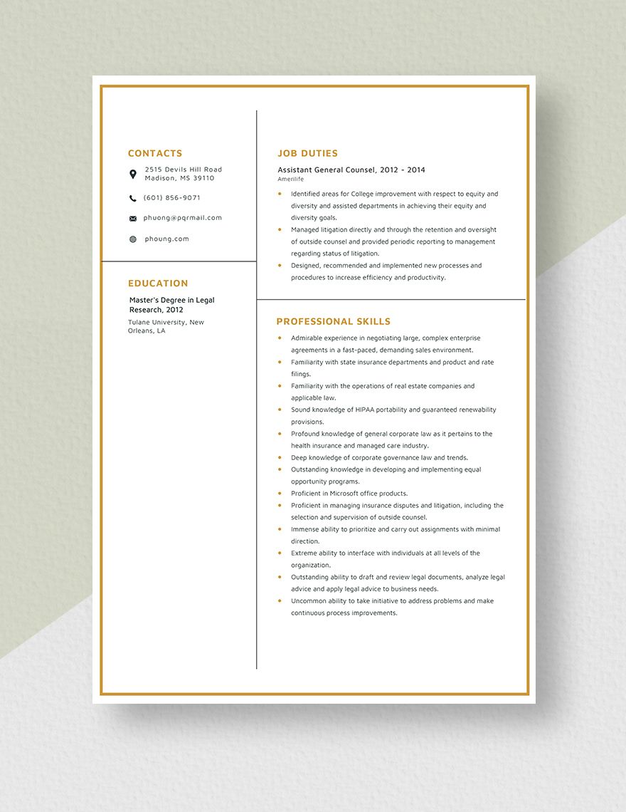 Assistant General Counsel Resume
